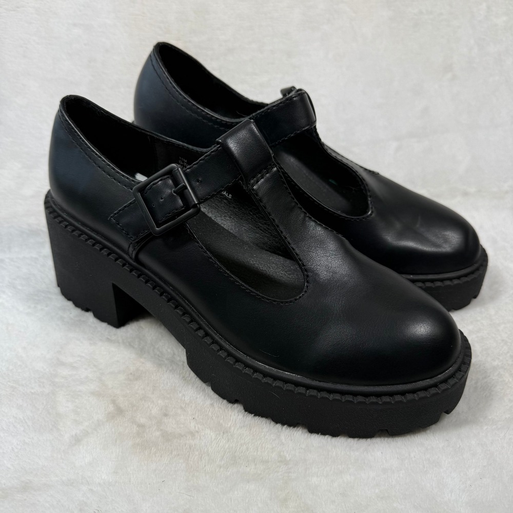 Madden Girl Tulsa Black T-Strap Platform Mary Jane Lug Sole Shoes Womens 11M